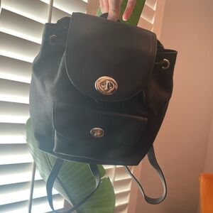 Coach Mini Turnlock Rucksack Backpack in Black Pebble Leather